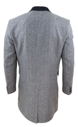 Fiskbensmönstrad tweed 3/4 lång överrock - Grå
