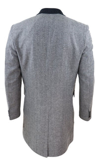 Fiskbensmönstrad tweed 3/4 lång överrock - Grå