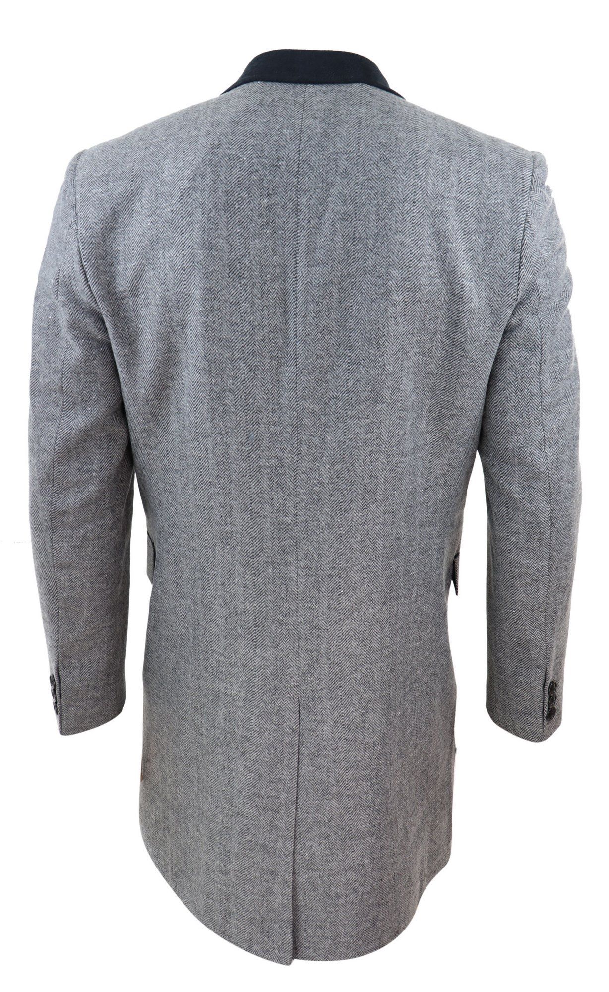 Fiskbensmönstrad tweed 3/4 lång överrock - Grå