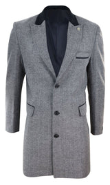 Fiskbensmönstrad tweed 3/4 lång överrock - Grå