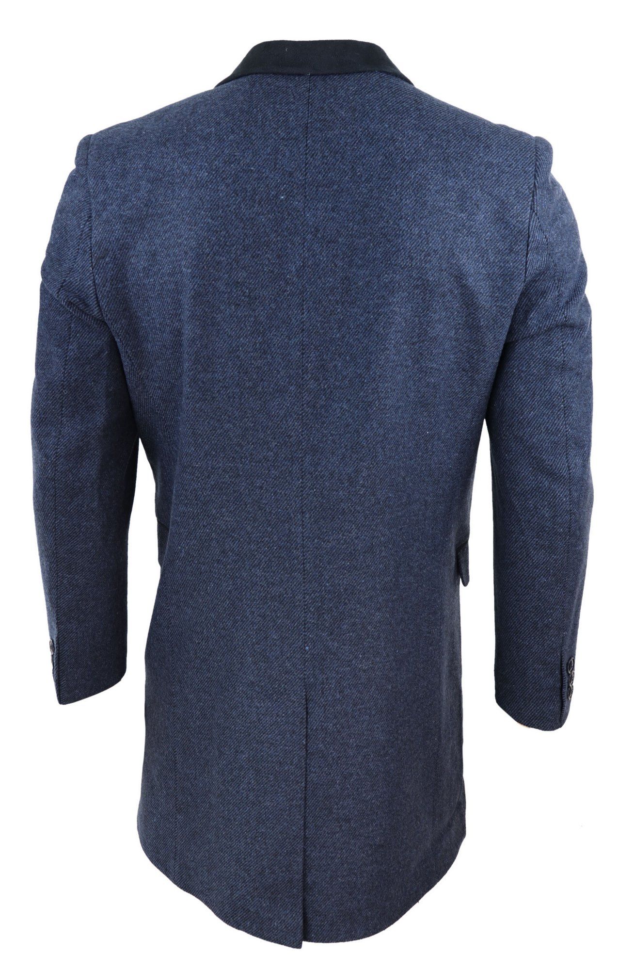 Fiskbensmönstrad tweed 3/4 lång överrock - Marinblå