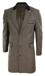 Fiskbensmönstrad Tweed 3/4 Lång Överrock - Ek