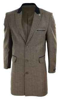 Fiskbensmönstrad Tweed 3/4 Lång Överrock - Ek