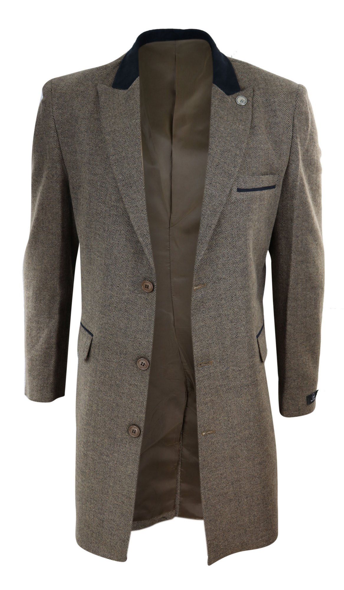 Fiskbensmönstrad Tweed 3/4 Lång Överrock - Ek