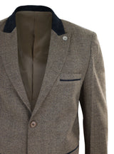 Fiskbensmönstrad Tweed 3/4 Lång Överrock - Ek