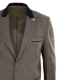 Fiskbensmönstrad Tweed 3/4 Lång Överrock - Ek