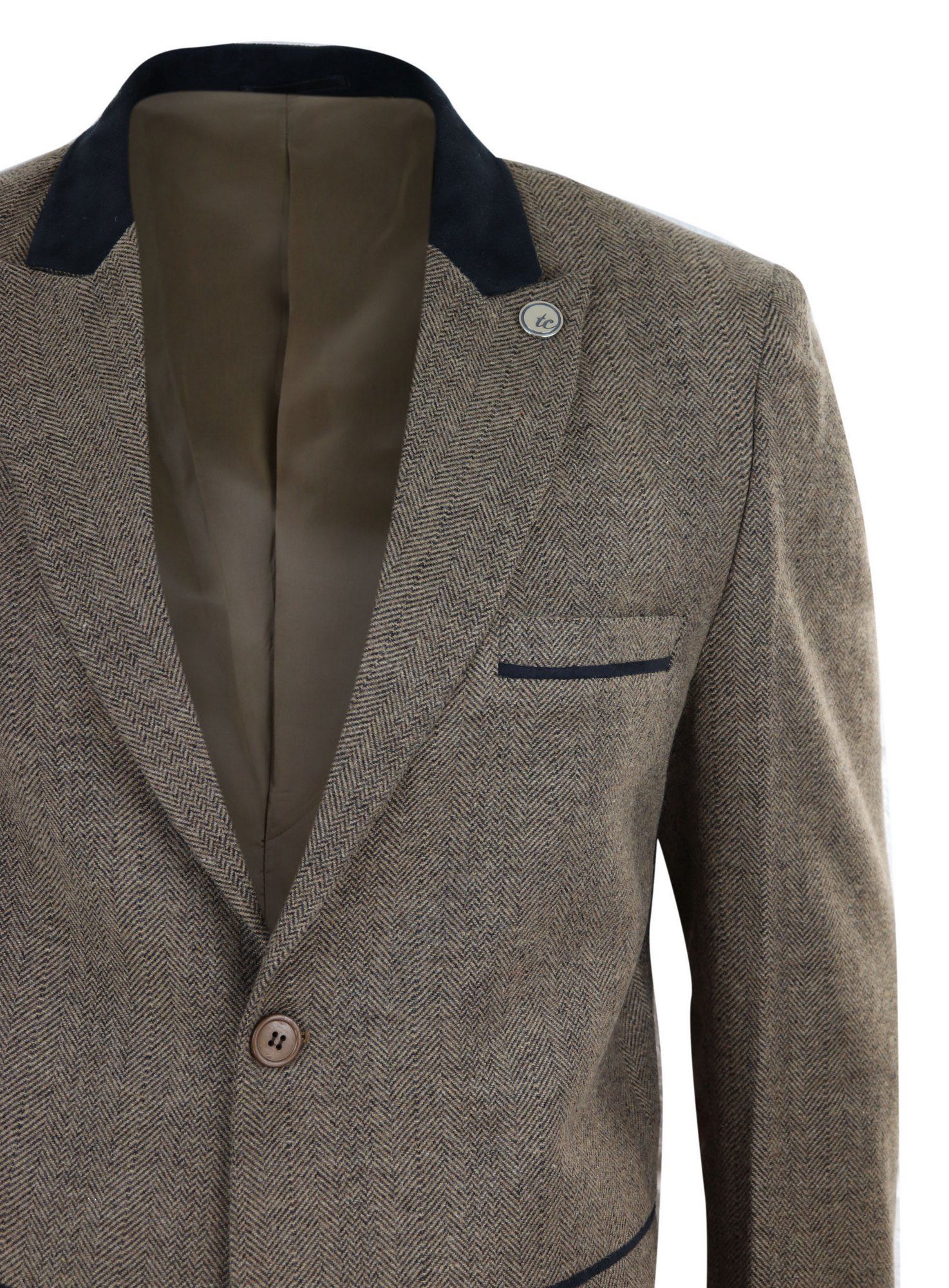 Fiskbensmönstrad Tweed 3/4 Lång Överrock - Ek