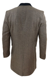 Fiskbensmönstrad Tweed 3/4 Lång Överrock - Ek