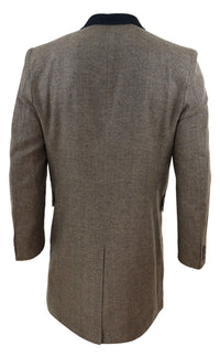 Fiskbensmönstrad Tweed 3/4 Lång Överrock - Ek