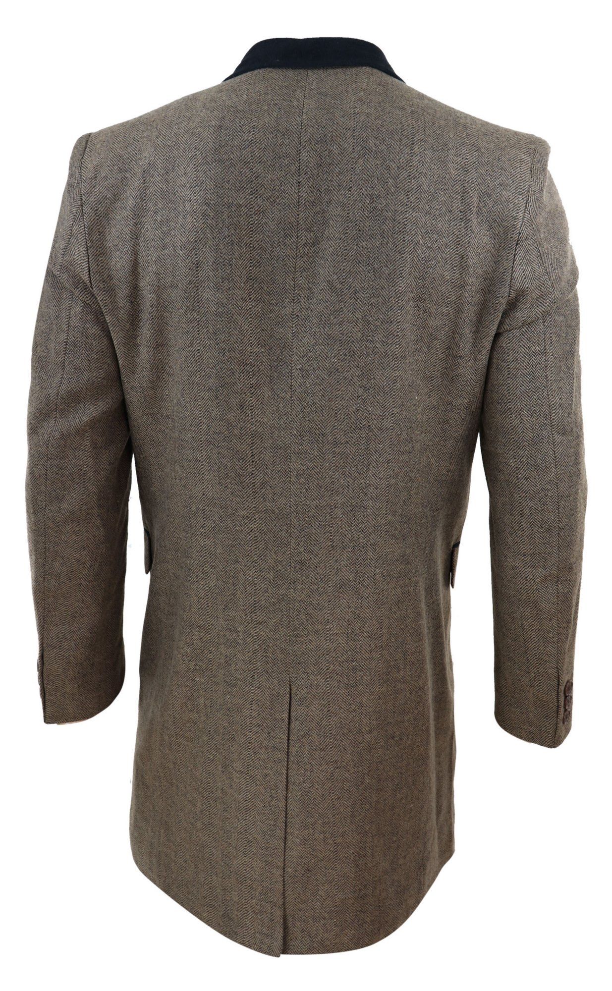 Fiskbensmönstrad Tweed 3/4 Lång Överrock - Ek