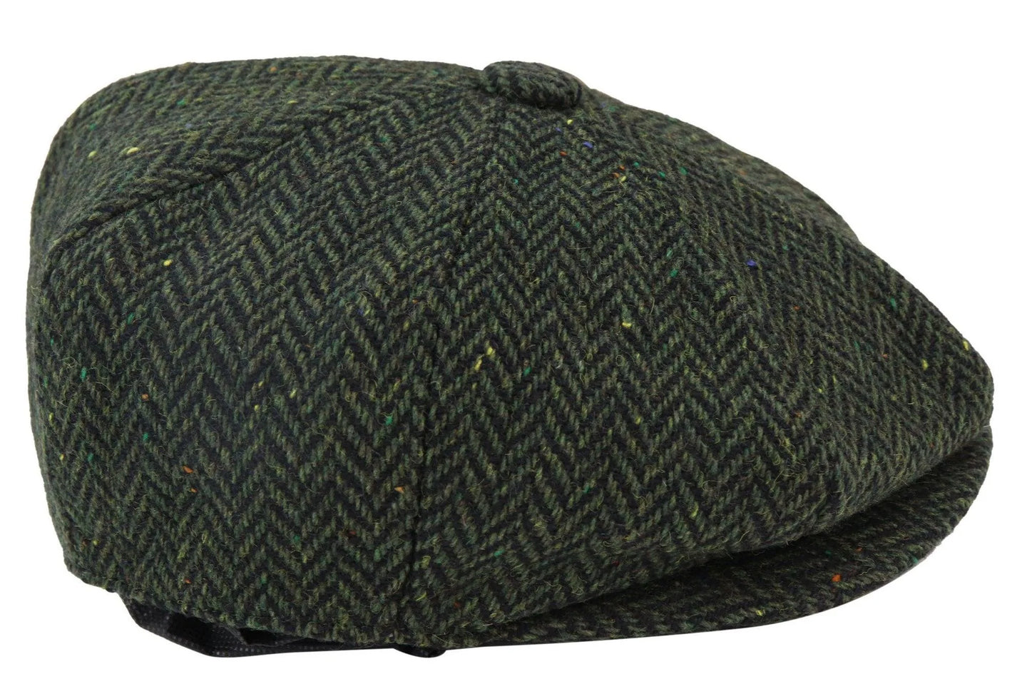 Herr Fiskbensmönstrad Tweed 8 Panel Keps Olivgrön