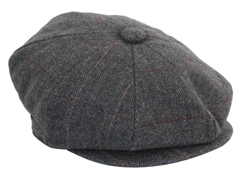 Herrkeps i tweed med rutor och Peaky Blinders-motiv