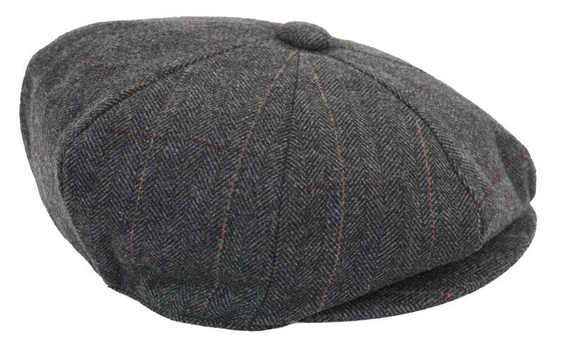 Herrkeps i tweed med rutor och Peaky Blinders-motiv
