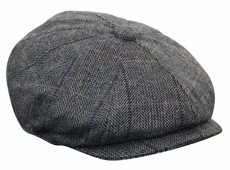Herrkeps i tweed med rutor och Peaky Blinders-motiv