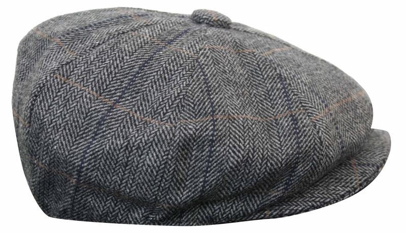 Herrkeps i tweed med rutor och Peaky Blinders-motiv