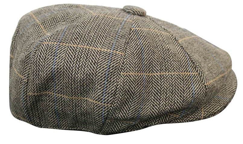 Herrkeps i tweed med rutor och Peaky Blinders-motiv