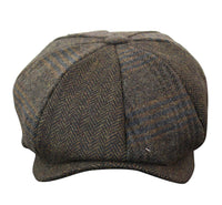 HT6325 - Herrrutig Fiskbensmönstrad Tweed Mix Newsboy-hatt med 8 Paneler