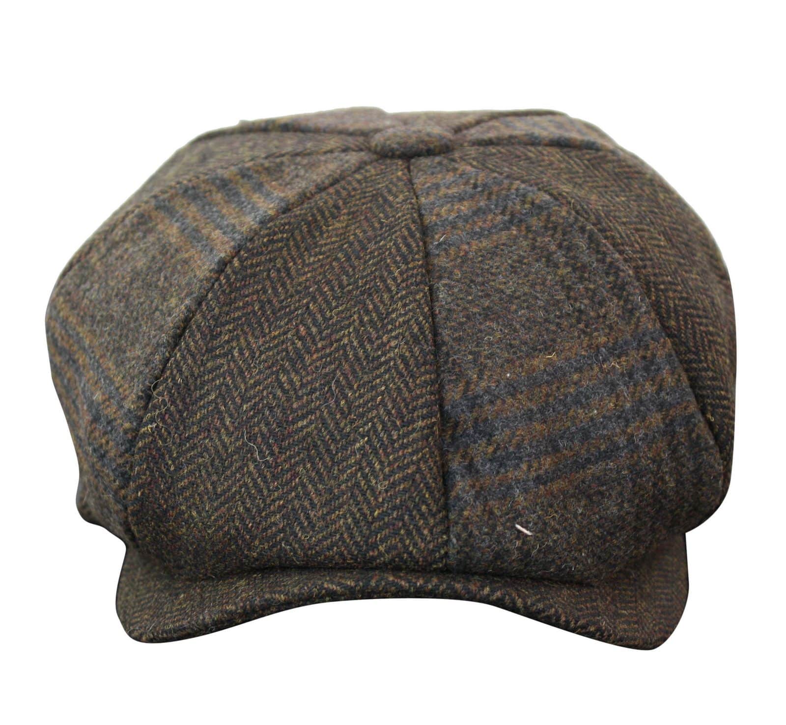 HT6325 - Herrrutig Fiskbensmönstrad Tweed Mix Newsboy-hatt med 8 Paneler