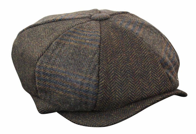HT6325 - Herrrutig Fiskbensmönstrad Tweed Mix Newsboy-hatt med 8 Paneler