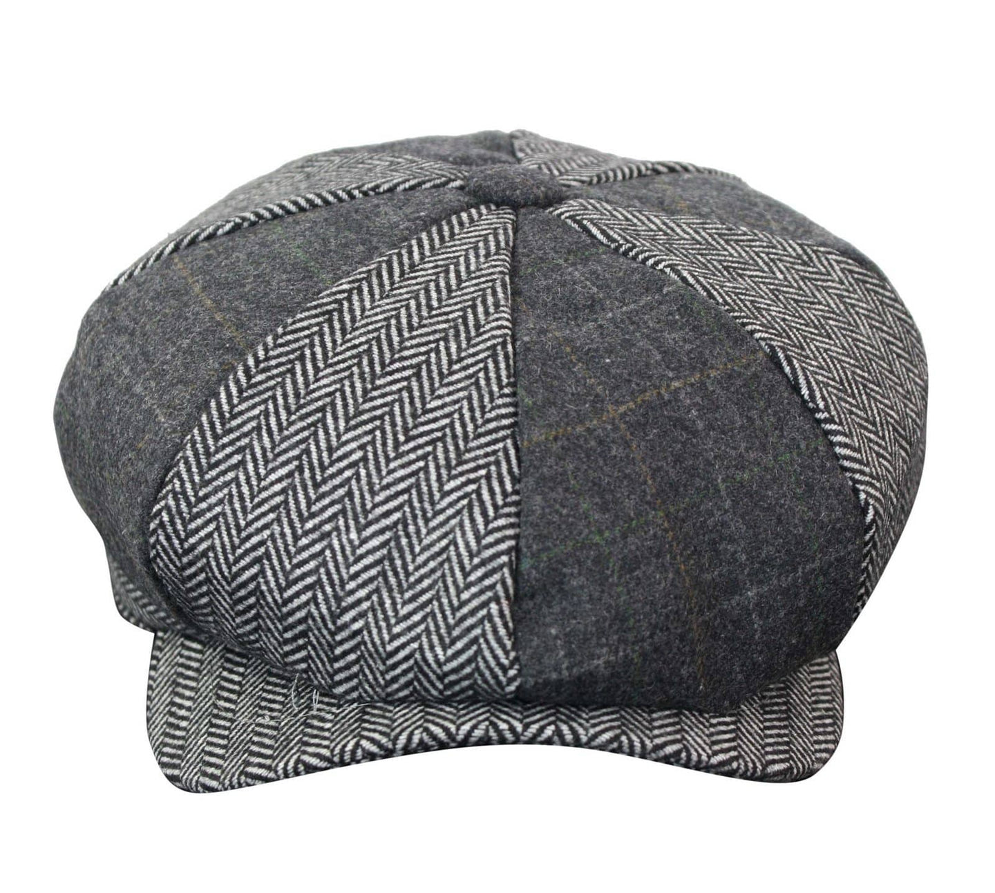 HT6325 - Herrrutig Fiskbensmönstrad Tweed Mix Newsboy-hatt med 8 Paneler