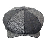 HT6325 - Herrrutig Fiskbensmönstrad Tweed Mix Newsboy-hatt med 8 Paneler