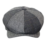 HT6325 - Herrrutig Fiskbensmönstrad Tweed Mix Newsboy-hatt med 8 Paneler