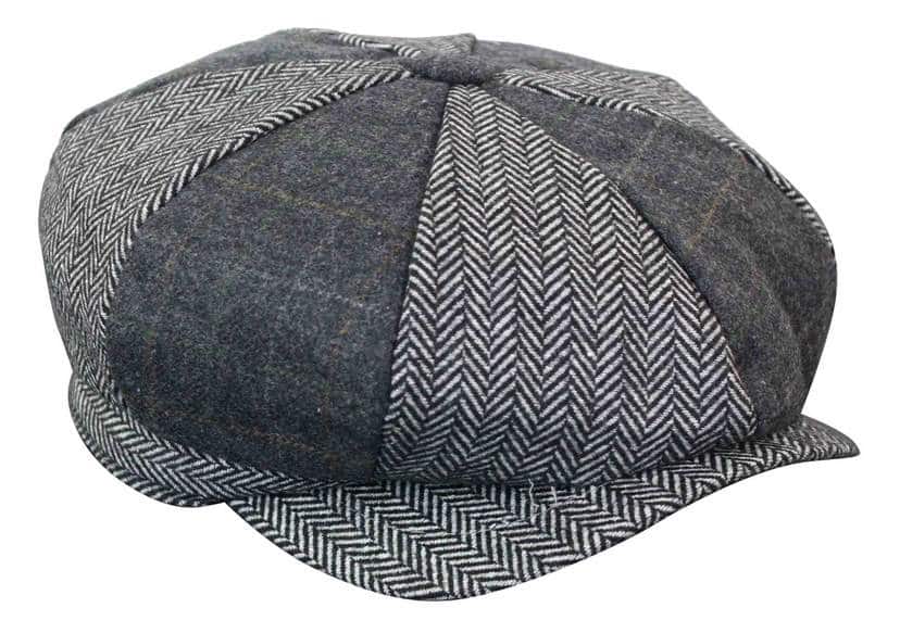 HT6325 - Herrrutig Fiskbensmönstrad Tweed Mix Newsboy-hatt med 8 Paneler