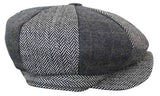 HT6325 - Herrrutig Fiskbensmönstrad Tweed Mix Newsboy-hatt med 8 Paneler