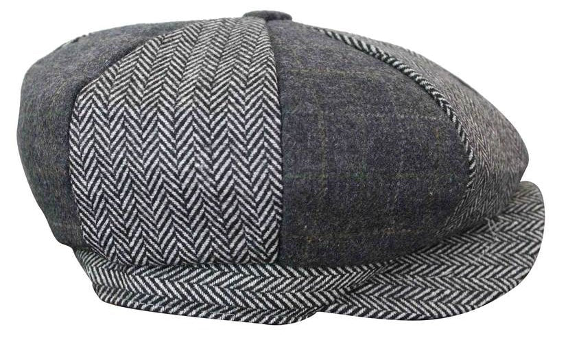 HT6325 - Herrrutig Fiskbensmönstrad Tweed Mix Newsboy-hatt med 8 Paneler