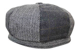 HT6325 - Herrrutig Fiskbensmönstrad Tweed Mix Newsboy-hatt med 8 Paneler