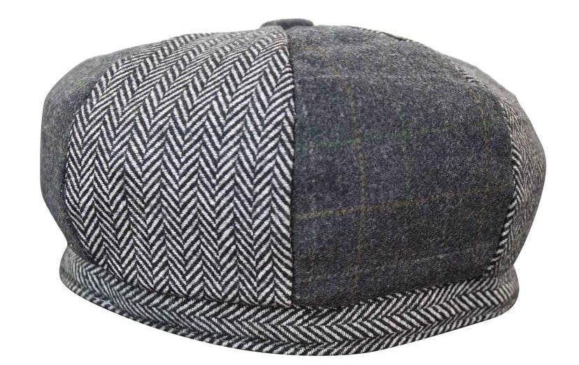 HT6325 - Herrrutig Fiskbensmönstrad Tweed Mix Newsboy-hatt med 8 Paneler