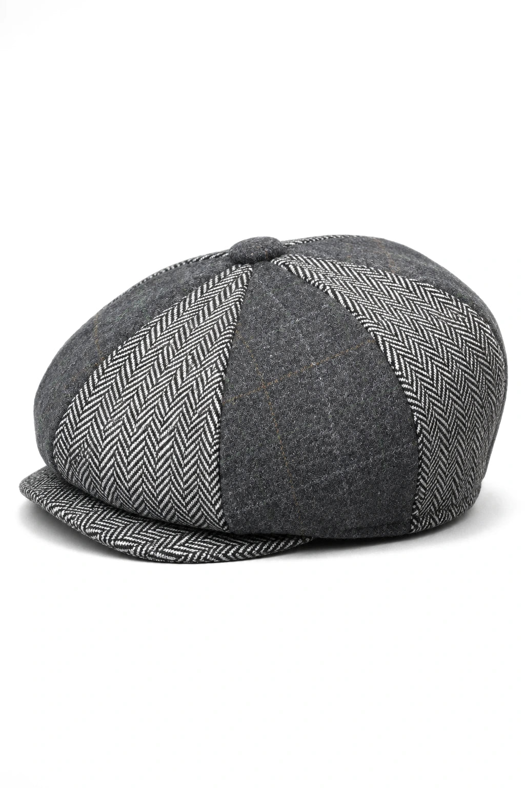 HT6325 - Herrrutig Fiskbensmönstrad Tweed Mix Newsboy-hatt med 8 Paneler