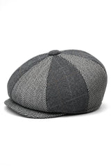 HT6325 - Herrrutig Fiskbensmönstrad Tweed Mix Newsboy-hatt med 8 Paneler