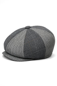 HT6325 - Herrrutig Fiskbensmönstrad Tweed Mix Newsboy-hatt med 8 Paneler