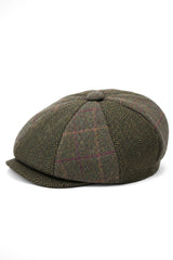 HT6325 - Herrrutig Fiskbensmönstrad Tweed Mix Newsboy-hatt med 8 Paneler