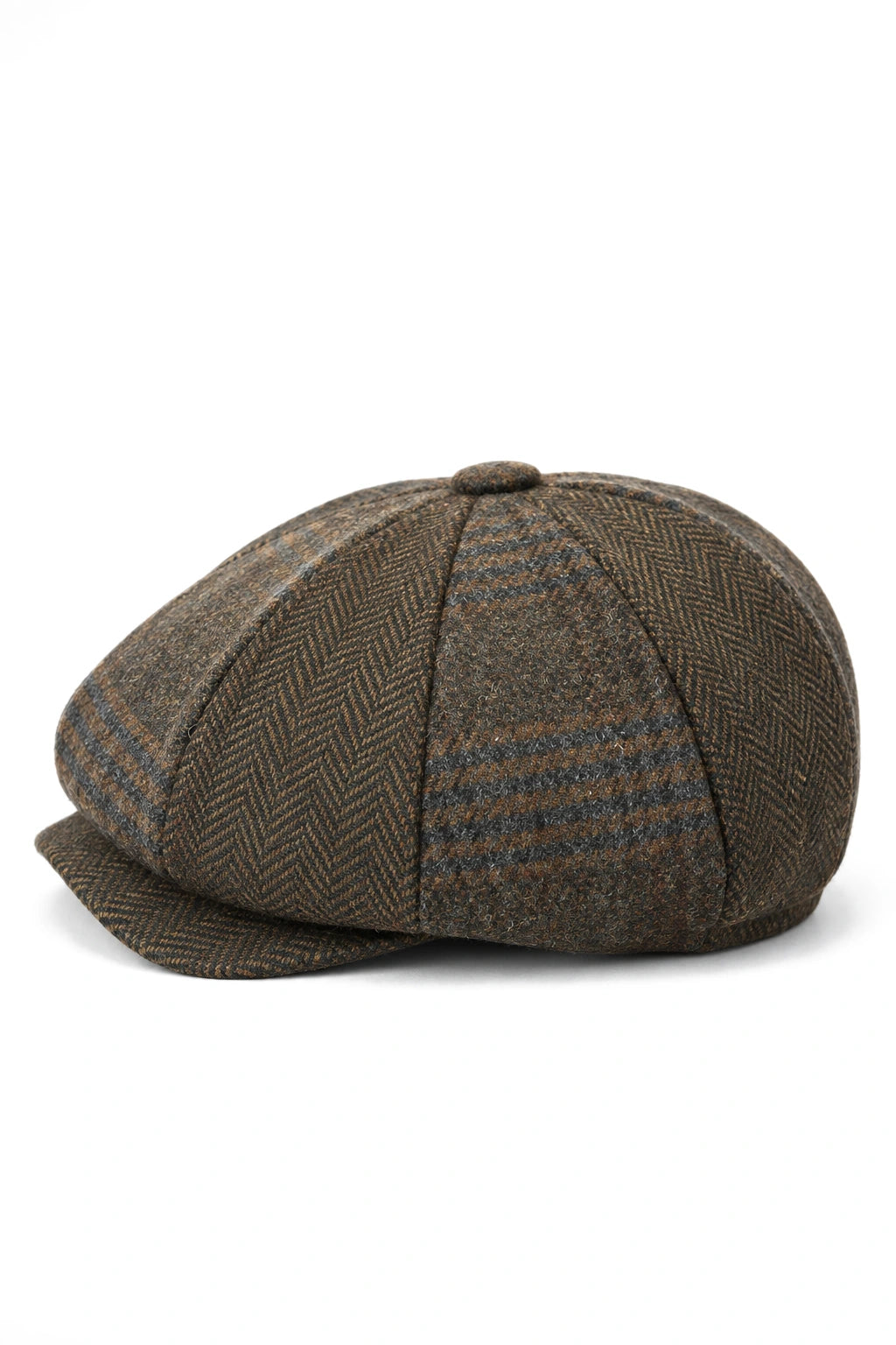 HT6325 - Herrrutig Fiskbensmönstrad Tweed Mix Newsboy-hatt med 8 Paneler