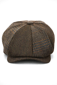 HT6325 - Herrrutig Fiskbensmönstrad Tweed Mix Newsboy-hatt med 8 Paneler