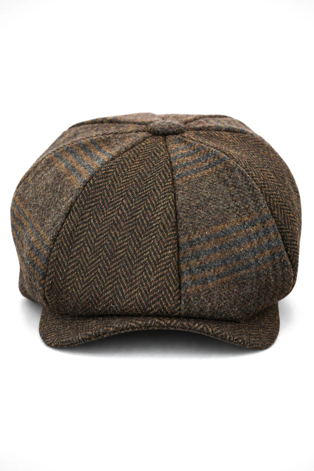 HT6325 - Herrrutig Fiskbensmönstrad Tweed Mix Newsboy-hatt med 8 Paneler