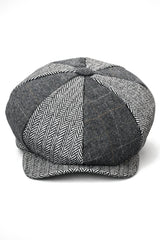 HT6325 - Herrrutig Fiskbensmönstrad Tweed Mix Newsboy-hatt med 8 Paneler