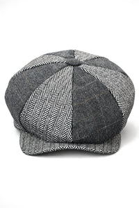 HT6325 - Herrrutig Fiskbensmönstrad Tweed Mix Newsboy-hatt med 8 Paneler