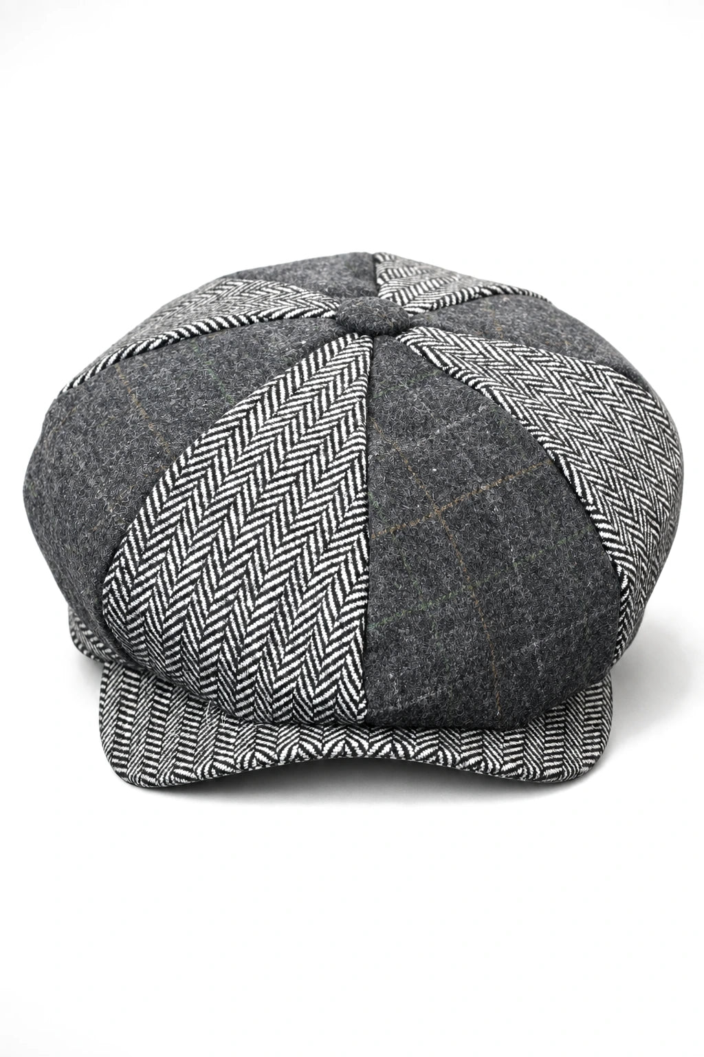HT6325 - Herrrutig Fiskbensmönstrad Tweed Mix Newsboy-hatt med 8 Paneler