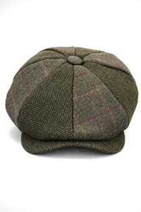 HT6325 - Herrrutig Fiskbensmönstrad Tweed Mix Newsboy-hatt med 8 Paneler