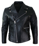 Äkta Läder Cross Zip Vadderad Kohud Herr Bikerjacka Vit Svart Brando Vintage-Svart
