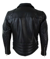 Äkta Läder Cross Zip Vadderad Kohud Herr Bikerjacka Vit Svart Brando Vintage-Svart
