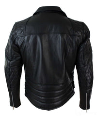 Äkta Läder Cross Zip Vadderad Kohud Herr Bikerjacka Vit Svart Brando Vintage-Svart