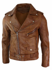 Äkta Läder Slim Fit Blågrön Cross Zip Herr Retro Vintage Brando Jacka Vintage