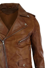Äkta Läder Slim Fit Blågrön Cross Zip Herr Retro Vintage Brando Jacka Vintage