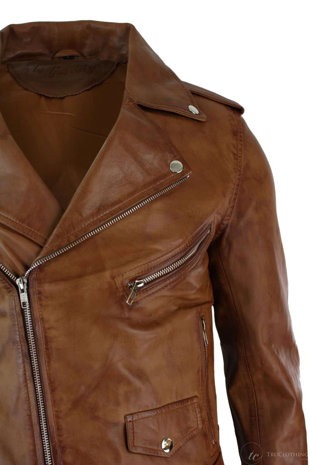 Äkta Läder Slim Fit Blågrön Cross Zip Herr Retro Vintage Brando Jacka Vintage