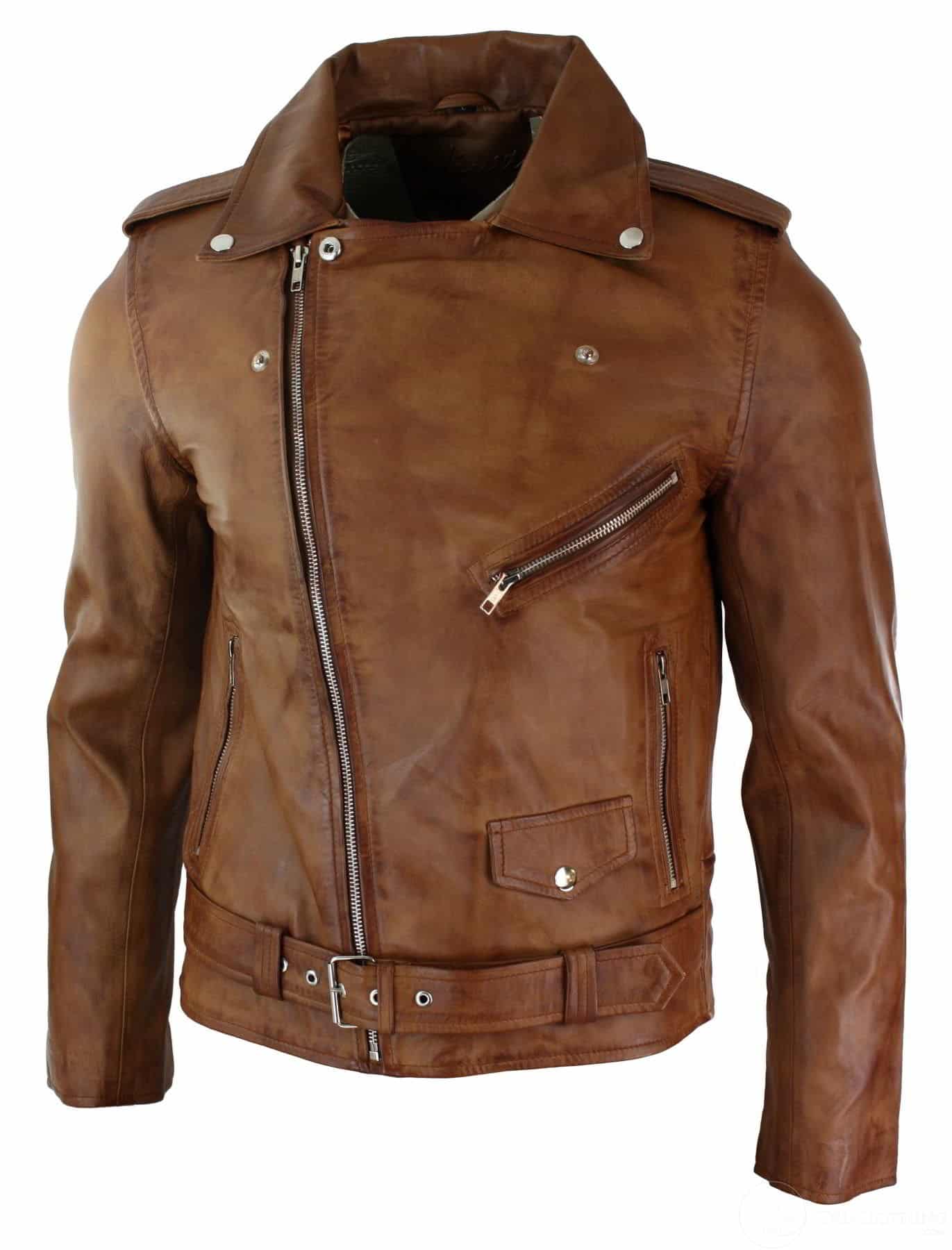 Äkta Läder Slim Fit Blågrön Cross Zip Herr Retro Vintage Brando Jacka Vintage