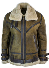 Infinity EK01 Herr Sherling Äkta Fårskinnsläder Viking Vintage RAF Jacka Brun Krämfärgad Päls